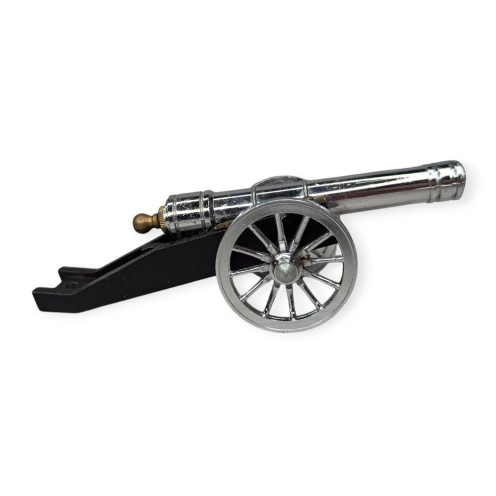 Chrome Plated Cast Metal Toy Model Cannon Made in Italy 7" x 2" x 2"